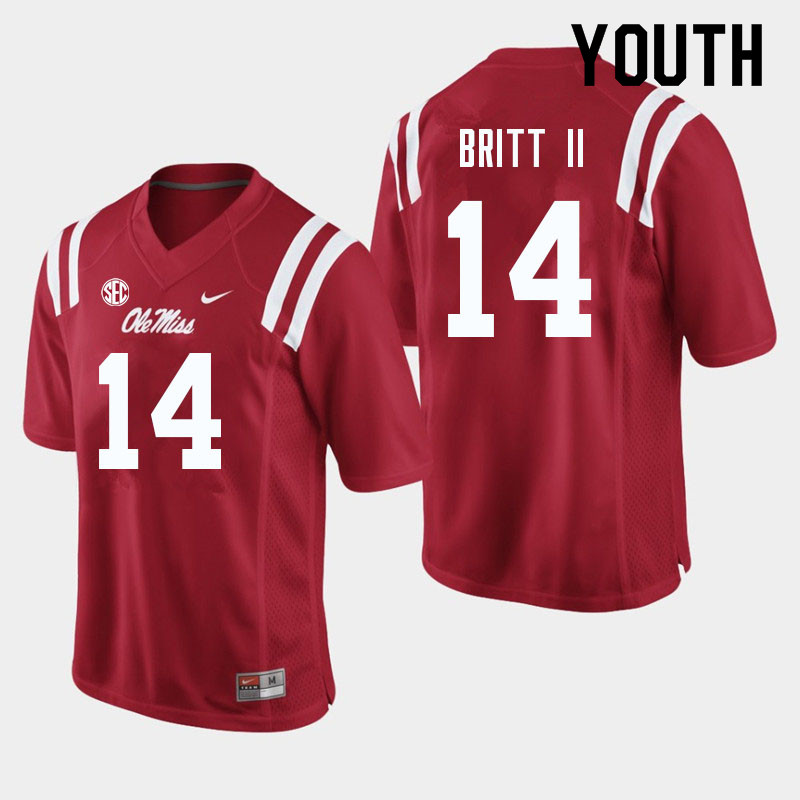 Marc Britt II Ole Miss Rebels NCAA Youth Red #14 Stitched Limited College Football Jersey XCJ8358XU